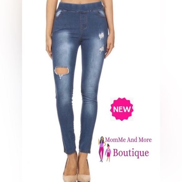 Small NEW Womens Ripped Stretch Jean Jeggings, Distressed Light Wash Denim Pants - Picture 6 of 7